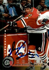 Jean-Yves Leroux Signed Auto 1997-98 Donruss Rookie card Chicago Blackhawks. rookie card picture
