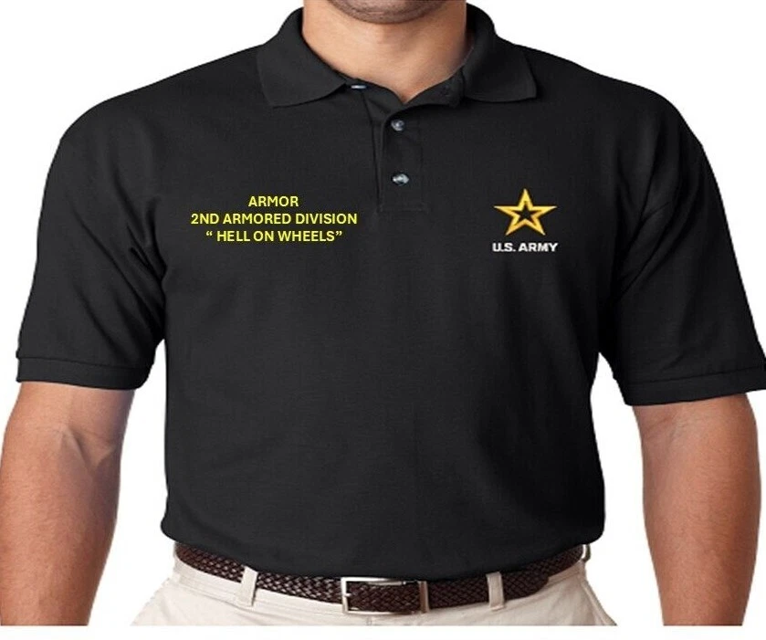 2ND ARMORED DIVISION*HELL ON WHEELS *ARM*EMBROIDERED POLO.OFFICIALLY LICENSED - Picture 1 of 10