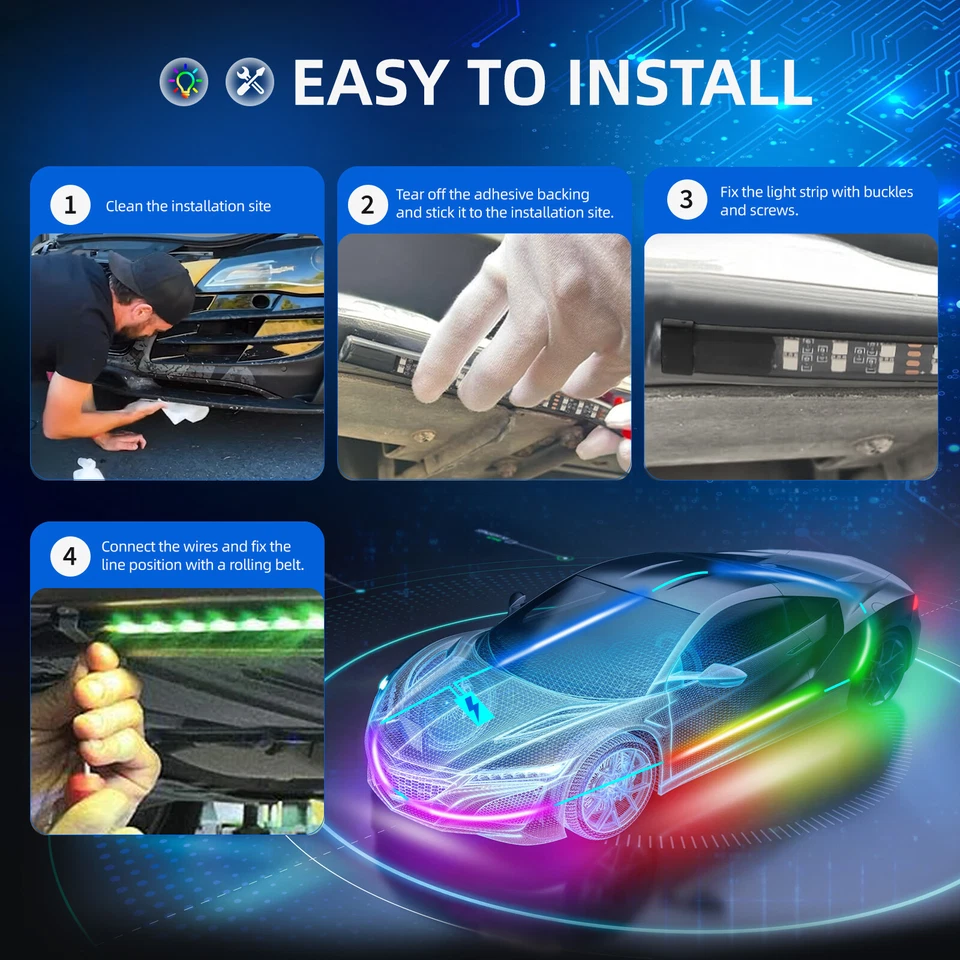 6PCS Double Row RGB Underglow LED Strip Neon Light Kit For Lexus LC500 LC500h - Изображение 3 из 4