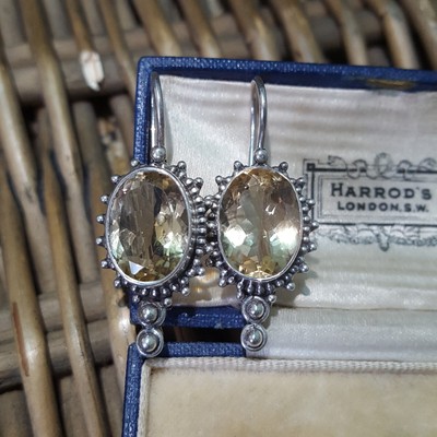 Vintage 925 Sterling Silber Ohrringe, natürlicher Citrin Hänger, geschlossene Haken 