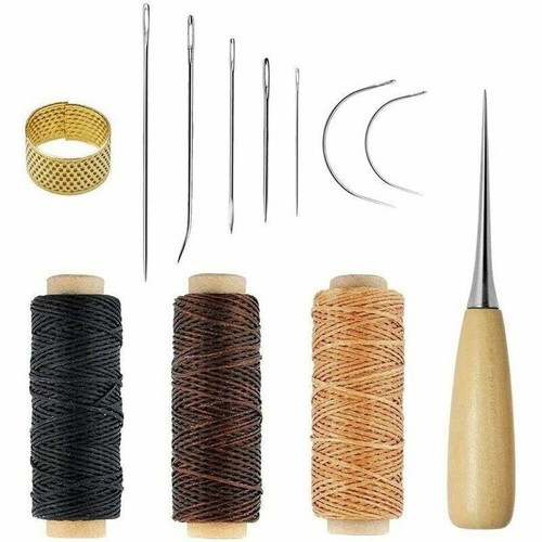 Awl Wood Waxed Craft Drilling Set Needles Thread Tools Leather Repair Sewing - Picture 2 of 12
