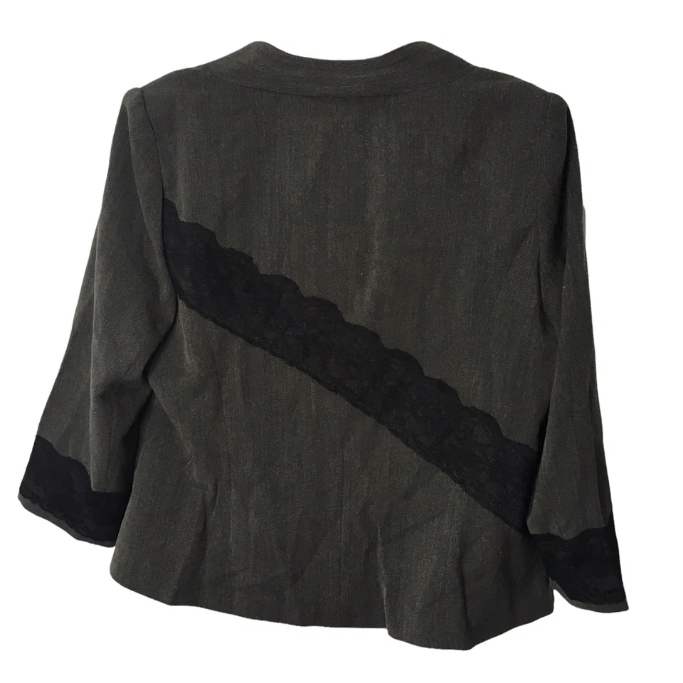 Monroe and Main Jacket Suit Blazer Women 14 Gray Herringbone Stretch Scoop Lace - Imagem 2 de 4