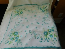 Vintage 1950's, 60's Sheer Nylon Scarf Turquoise Flowers Japan