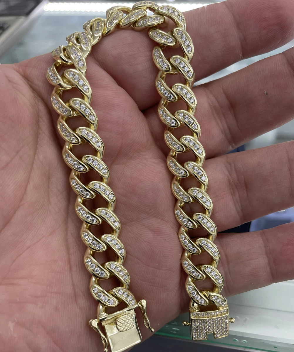 Men s 12MM Miami Cuban Link Chain 925 Sterling Silver 14K Gold