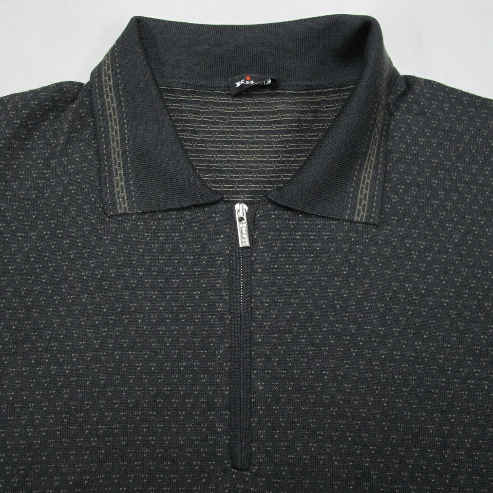 Kiton Napoli Quarter Zip Polo Mens Medium Black Cashmere Silk Made in Italy - Image 3 of 4