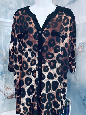 Elie McCarthy Sz 3X Beautiful SS Animal Print Blouse 