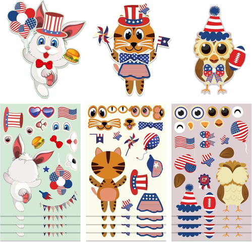 HOWA 4Th of July Make a Face Stickers, 6 Styles Independence Day Red White Blue - Picture 2 of 7