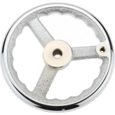 Gibraltar Chrome Plated Cast Iron Handwheel: 8" Diam, 3/8-16 Thread, 1.8" Hub