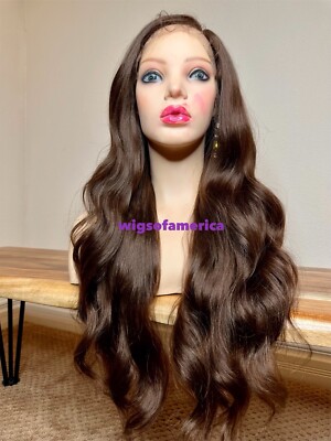 brown wig 26 inch long lace front middle part wavy layered  display picture 3