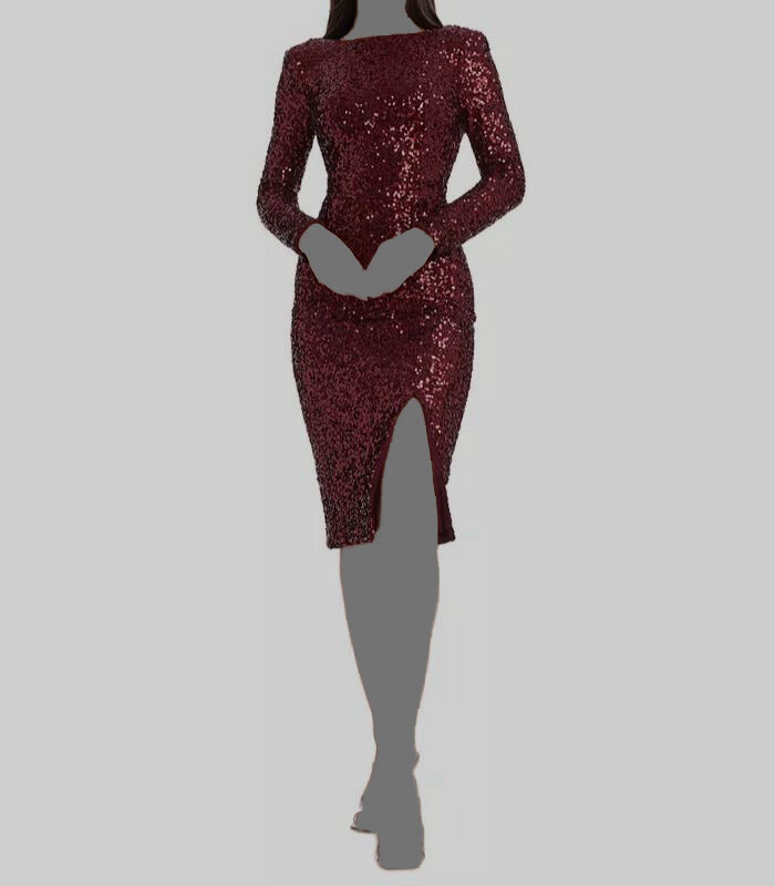Dress The Population Erin Womens Sequined Cowl Back Cocktail and Party Dress, Port