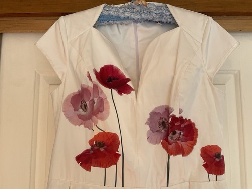Designer Mackenzie Mode white floral dress size 12-14 Fit & Flare pleated skirt - Picture 11 of 18