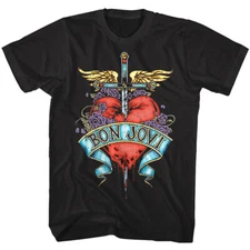 Bon Jovi Pierced Heart Tattoo Men's T Shirt Rock Band Album Tour Music Merch Top