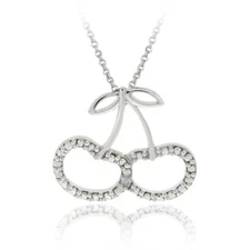 925 Silver Diamond Accent Cherries Slide Pendant, 18"