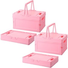 2 Pcs Pastel Collapsible Plastic Storage Crates, Pink