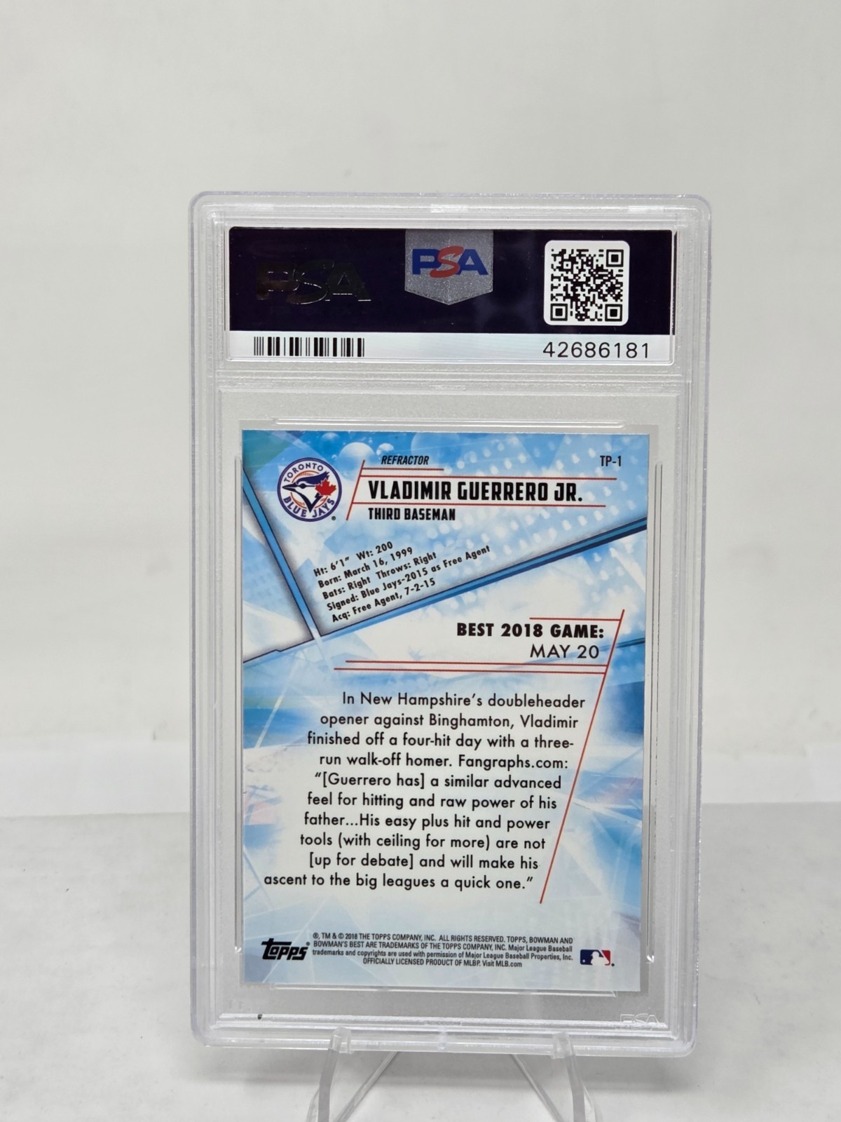 2018 Bowman Best Refractor VLADIMIR GUERRERO JR RC CARD PSA 10 GEM MINT view 2