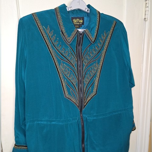 Giacca donna Bob Mackie indossabile arte 100% seta ricamata color verde acqua 1X - Foto 5 di 10
