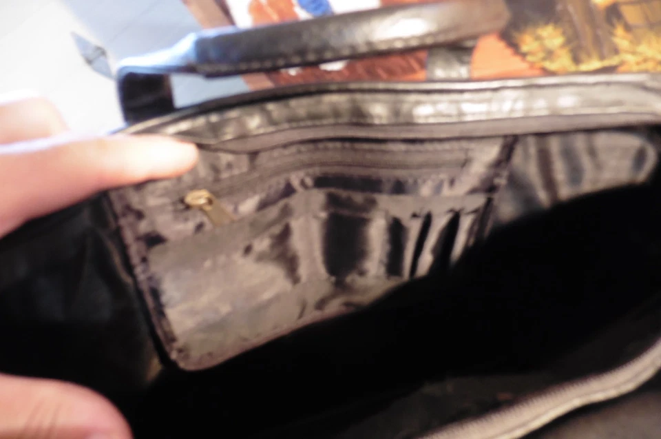 Large Black Leather Expandable Organizer Laptop Briefcase w/ Shoulder Strap - Image 4 of 4