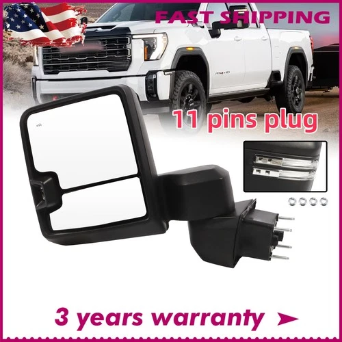 Left Power Heated Extendable Tow Mirror For 19-24 Silverado Sierra 2500HD 3500HD