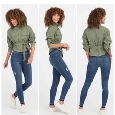 SPANX Distressed Ankle Skinny Jeans  in Medium Wash