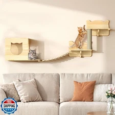 Homiflex Cat Wall Shelves, Cat Wall Furniture Pine Wooden Feline Shelf, 5 Pie