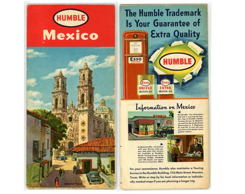 Vintage 1953 Mexico Road Map – Humble Oil Company