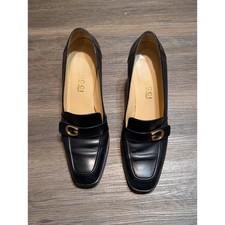 Gucci Black Leather G Logo Loafer Pumps Square Toe Block Heel 39.5 C 101 4264