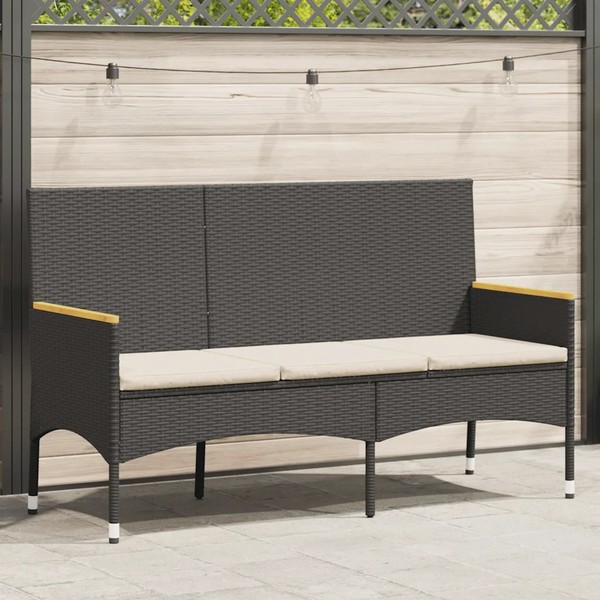 Poly Rattan Gartenbank 3-Sitzer Mit Kissen Schwarz Wetterfest-image