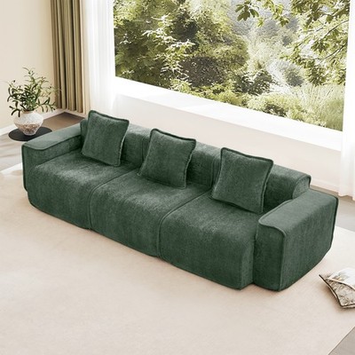 Luxury Modular 3-Seat Boneless Sofa w/ French Piping, Green Velvet, No Assembly
