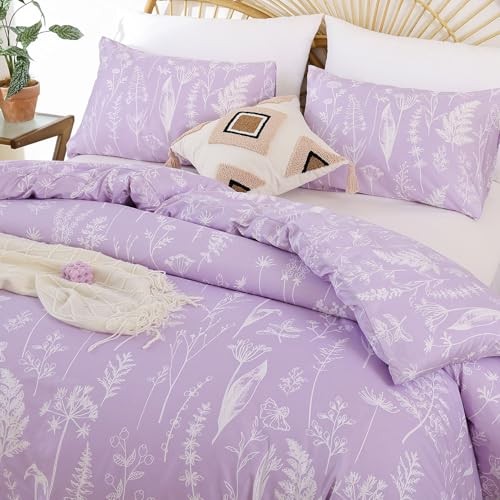 Comforter Set Comforter Floral Bedding Sets 3 Pieces Flowers Queen Lavender - Foto 5 di 7