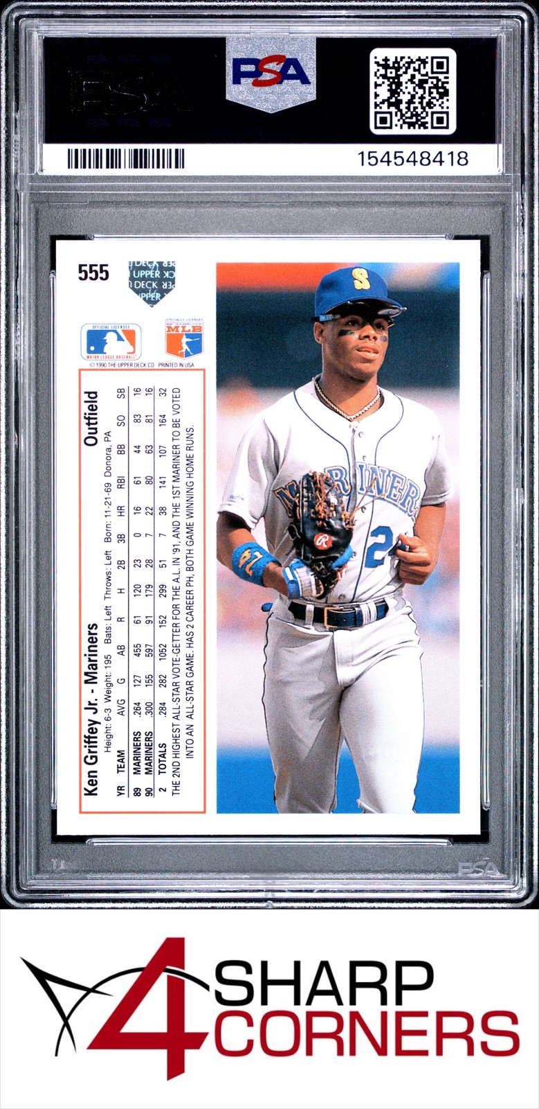 1991 UPPER DECK #555 KEN GRIFFEY JR. MARINERS HOF PSA 10 view 2