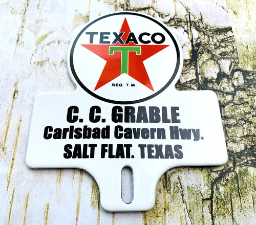 VINTAGE 6x5" THICK, HEAVY TEXACO C.C. GRABLE GASOLINE GAS OIL PORCELAIN SIGN