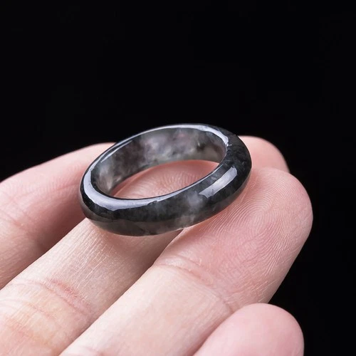 Certified Icy black Burma 100% Natural A Jadeite Jade Ring 戒指 指环 USA.10#
