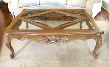 Ethan Allen Legacy Collection Carved Wood Coffee Table French Country  Glass Top