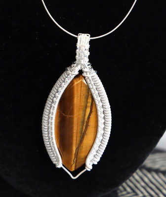 Tiger's Eye Silver Plated Copper Wire Wrap Pendant, Elegant Handcrafted