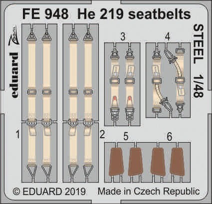 Eduard Accessories FE948 1:48 - He 219 Seatbelts Steel For Tamiya - Neu-image