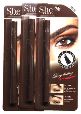 She Makeup 4 Tip Brow Super Precision Crayon Waterproof DARK BROWN Pack of 3