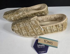 TOMS Women's US 6.5 EU 37 Knit Cable Faux Fur Lined Slippers House Shoes Tan