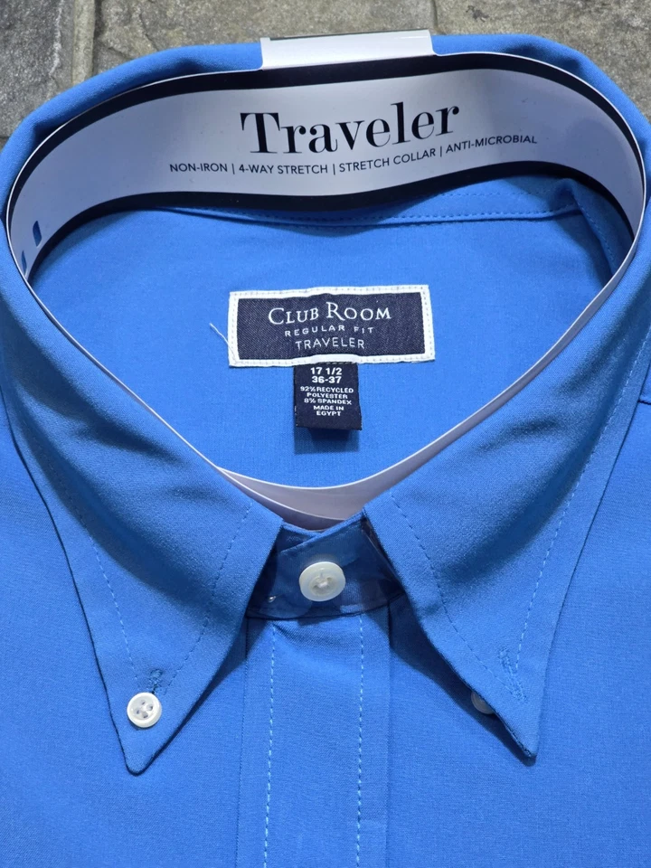Camisa de vestir de viajero de ajuste regular Club Room para hombre Regatta XL 17,5 en 36/37 azul Foto 2 de 3