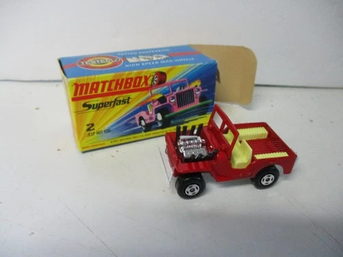 Matchbox Lesney Superfast SF2 Jeep Hot Rod- red with white base, box