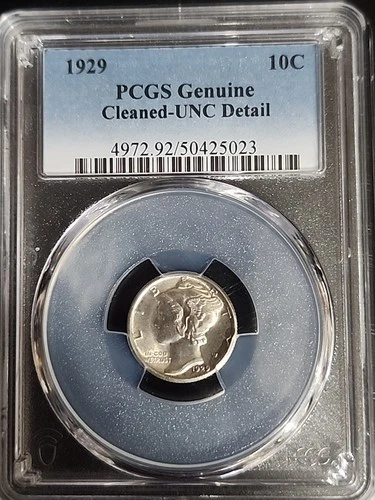1929 Silver Mercury Dime 10c PCGS UNCIRCULATED DETAILS  FREE SHIPPING