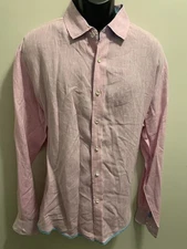 “Blue”Sak’s Fifth Avenue Slim Fit Men’s Shirt, Size 2XL, Color Pink, 100% Linen