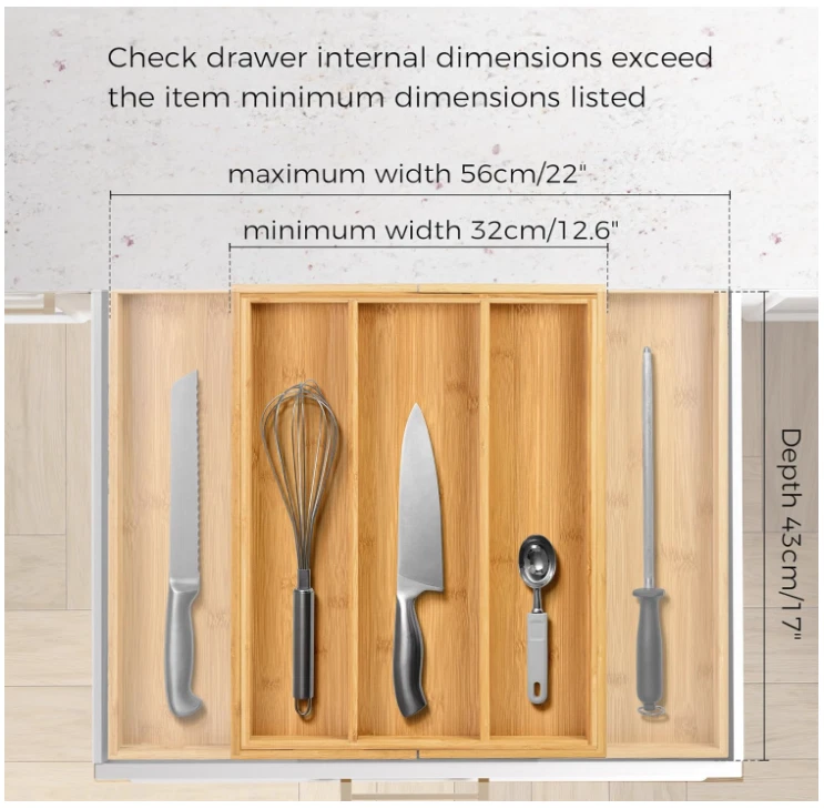 Бамбуковый расширяемый органайзер выдвижного ящика, регулируемый держатель для столовых приборов и посуды, 5 слотов - Изображение 4 из 4