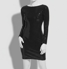 Calvin Klein Women's Black Sequined Lined Mini Cocktail Sheath Dress Size 6