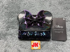 NEW Disney Minnie Mouse Loungefly Wallet Spiderweb Sequin Flap Black Purple