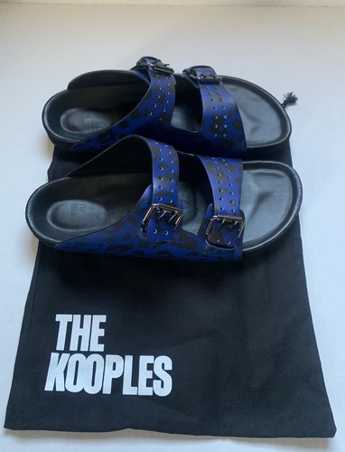 The Kooples Men's Sz FR 42 US 8 Blue Leopard Print Leather Buckle Sandals - Picture 5 of 8