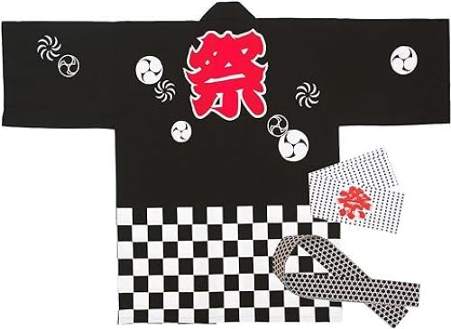 Matsuri Happi Mantel 3tlg. Set - Japanischer Festival Kimono Jacke M/L UNISEX schwarz - Bild 1 von 5