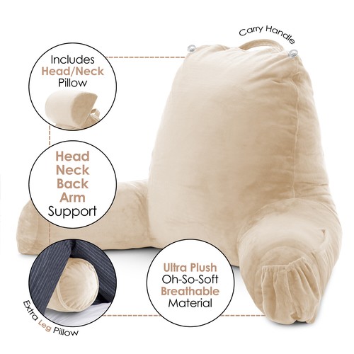 Large Soft Foam Reading & TV Relax Pillow + 2 Neck & Lumbar Pillows with Pockets - Picture 28 of 402