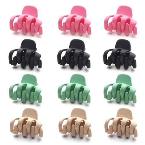 12 Pack Small Hair Claw Clips 1.2 Inch Matte 3 Pink+3 Black+3 Green+3 Apricot