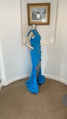 Moschino Couture Silk Hi/Low Gown Light Blue Sleeveless Size