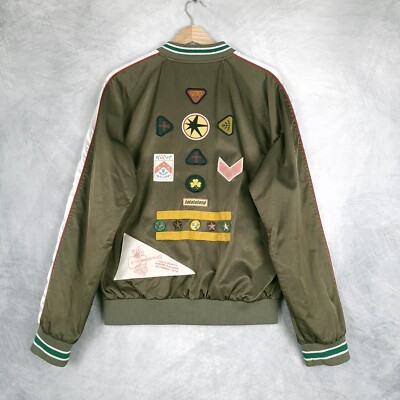 Diesel Patch Bomber Jacket Mens M / Large Green Satin
